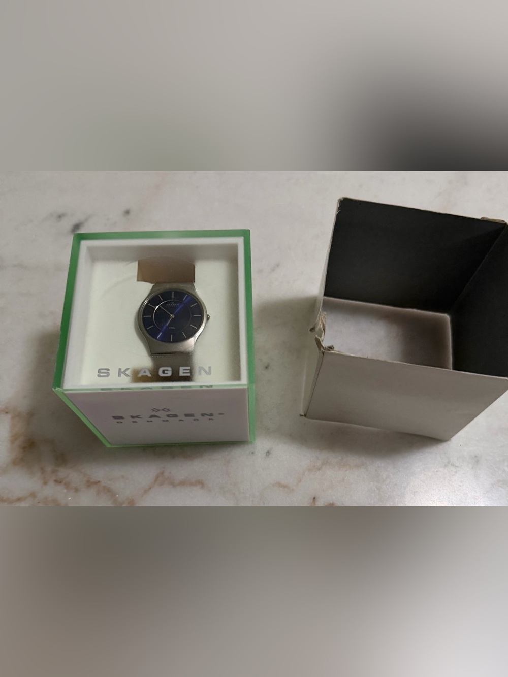 Skagen Titanium Blue Dial Minimalist Slim Steel Mesh Band Watch 34mm NO BATTERY